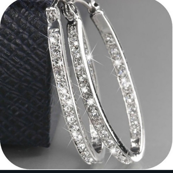 NWOT Diamond Sparkle Hoops - Picture 2 of 3